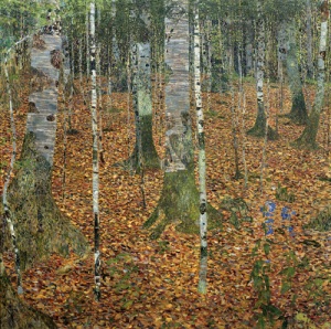 Can you spot the irises in Klimt's Beech-Birch Forest (1903)?